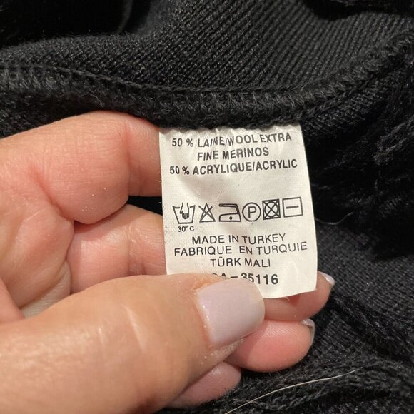 Fiore Bella Cowl Neck Poncho Women's M Cream/Black Merino Wool Blend Fringe Boho - Picture 9 of 10